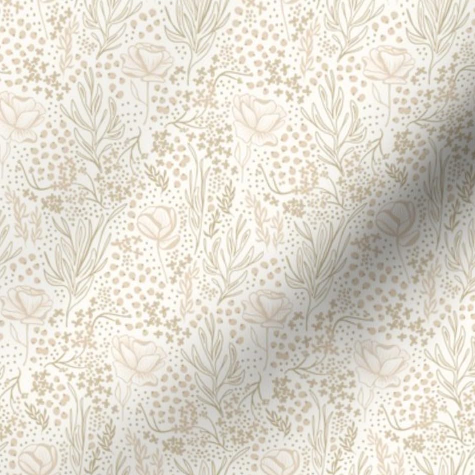 Spoonflower Fabric - Neutral Flowers Ditsy Beige Floral Hand Drawn Line Art Printed on Petal Signature Cotton Fabric by The Yard - Sewing Quilting Apparel Crafts Decor