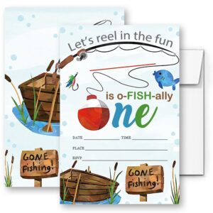 loahak fishing 1st o-fish-ally one birthday decorations, fishing party celebration, fishing invitations for birthday. (086)