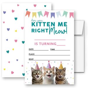 loahak kitten me right meow birthday party invitations card, kitty cat party, kitty cat birthday invitation. (093)