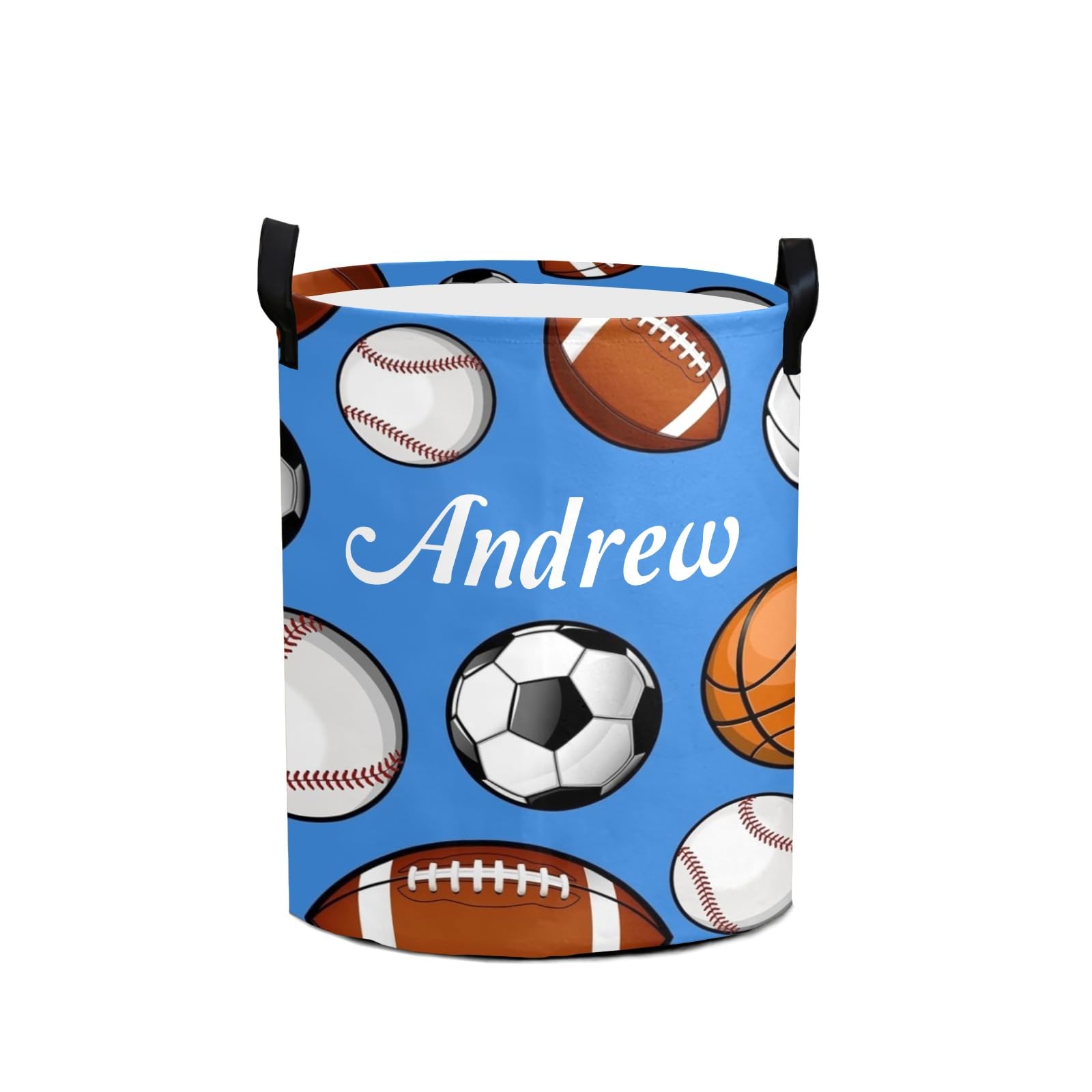 Custom Laundry Baskets with Name Personalized Sports Balls Collapsible Laundry Hamper For Boys Girls