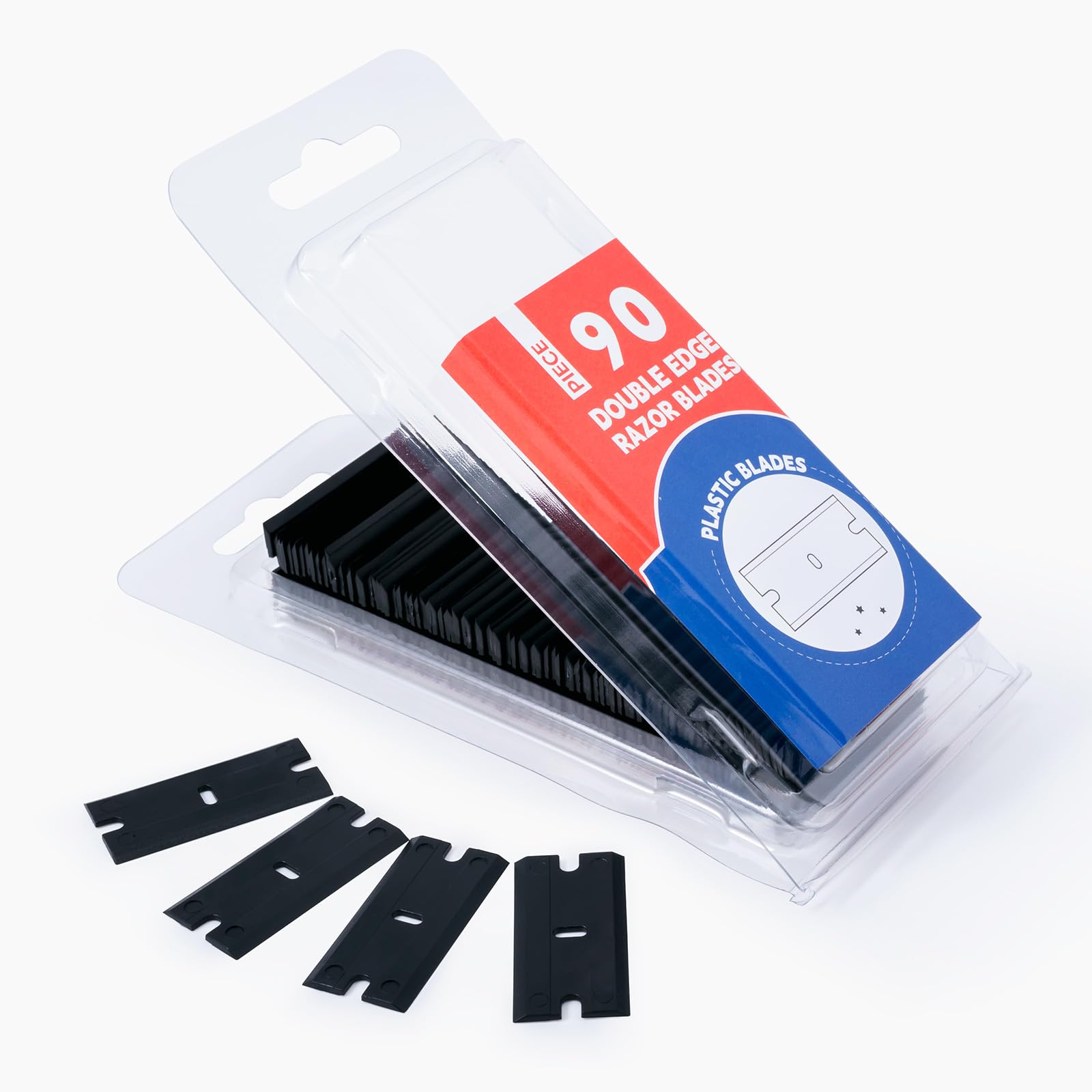 FOSHIO 180-Pieces Plastic Razor Blades, 1.5 Inch Universal Double Edge Razor Blades Plastic Scraper Blades for Removing Labels, Decals, Stickers, Gasket (Black)