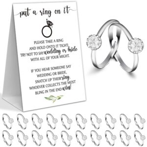 minimalist bridal shower theme decorations,put a ring on it game,don't say bride games,bridal shower games,wedding shower,engagement party games(1 sign and 50 plastic diamond rings)-3