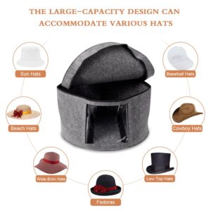 Hat Box, Hat Boxes for Women/Men Storage, 17" D x 10" H, Round Hat Storage Box Container for Closet, Clothes Storage Bin for Stuffed Animal Toy, Foldable Hat Box for Travel with Dustproof Lid (Grey)