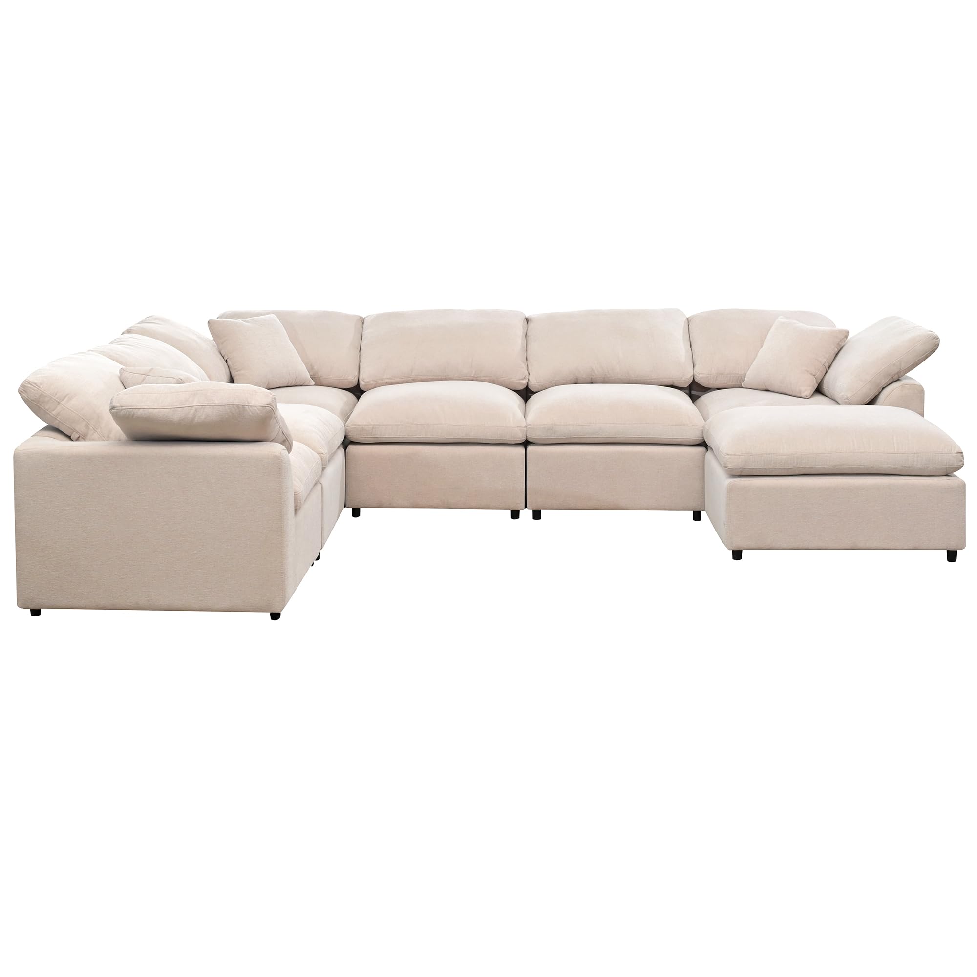 JUSTONE 130.3'' Oversized Modular Sectional Sofa with Ottoman L Shaped Corner Sectional for Living Room, Office, Spacious Space,Beige