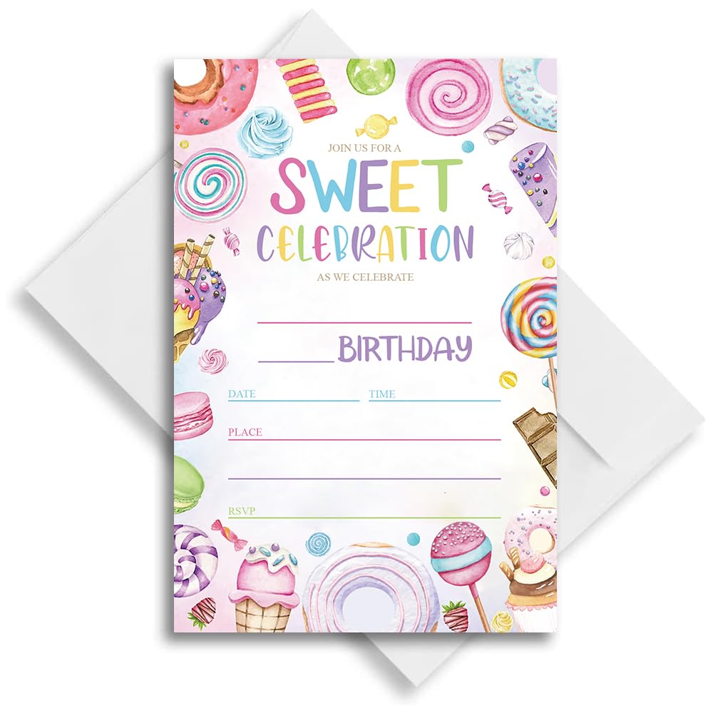 LoaHak Candyland Birthday Party Invitations Card For Kids, Sweet Candy Party, Candyland Birthday Invitation. (079)