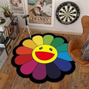 dikfens 40inch takashi murakami rug - flower design, soft and durable material for home decor and office use by takashi murakami (02, 40x40inch(100x100cm))