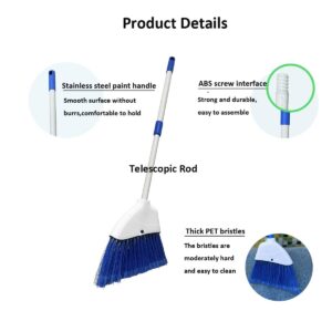 Small Broom - Indoor or Outdoor Portable Broom with Adjustable Handle, Cleaning Little Helper for Housekeeping, Office, Working Desk, and Pet Nest(White&Blue)