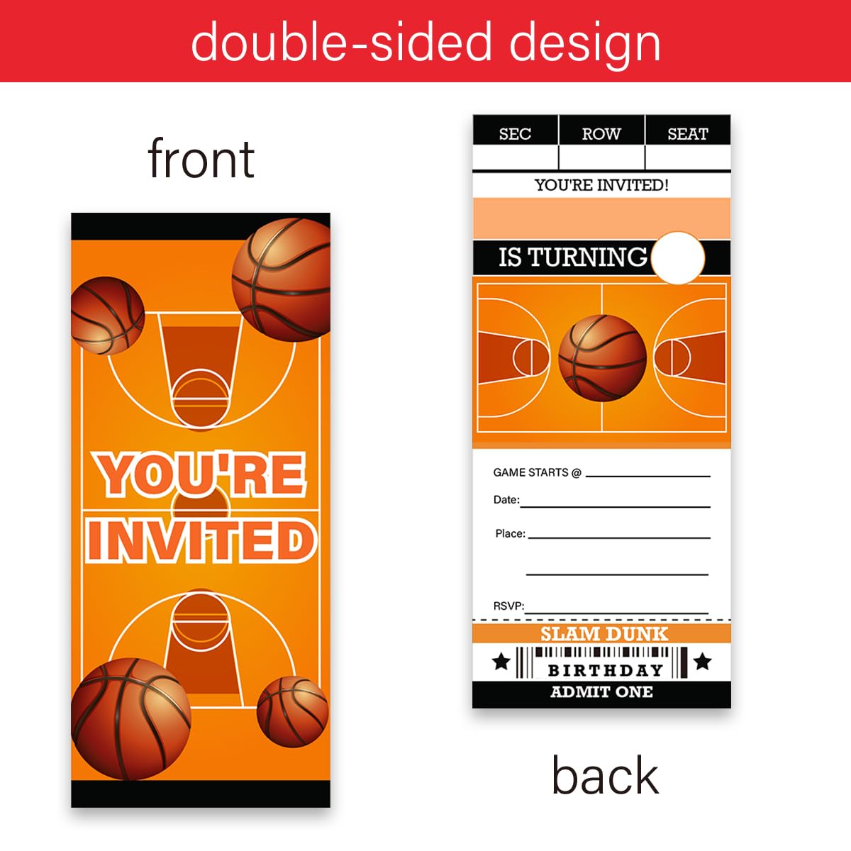 LyoGao Basketball Party Ticket Invitations Basketball Sport Theme Birthday Party Ticket Style Invitations Fill in Invites Card With Envelopes 20 Pack