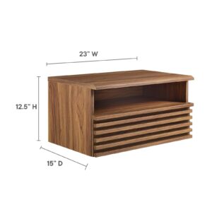 Modway Render Mid-Century Modern, Wall-Mount Nightstand, Walnut