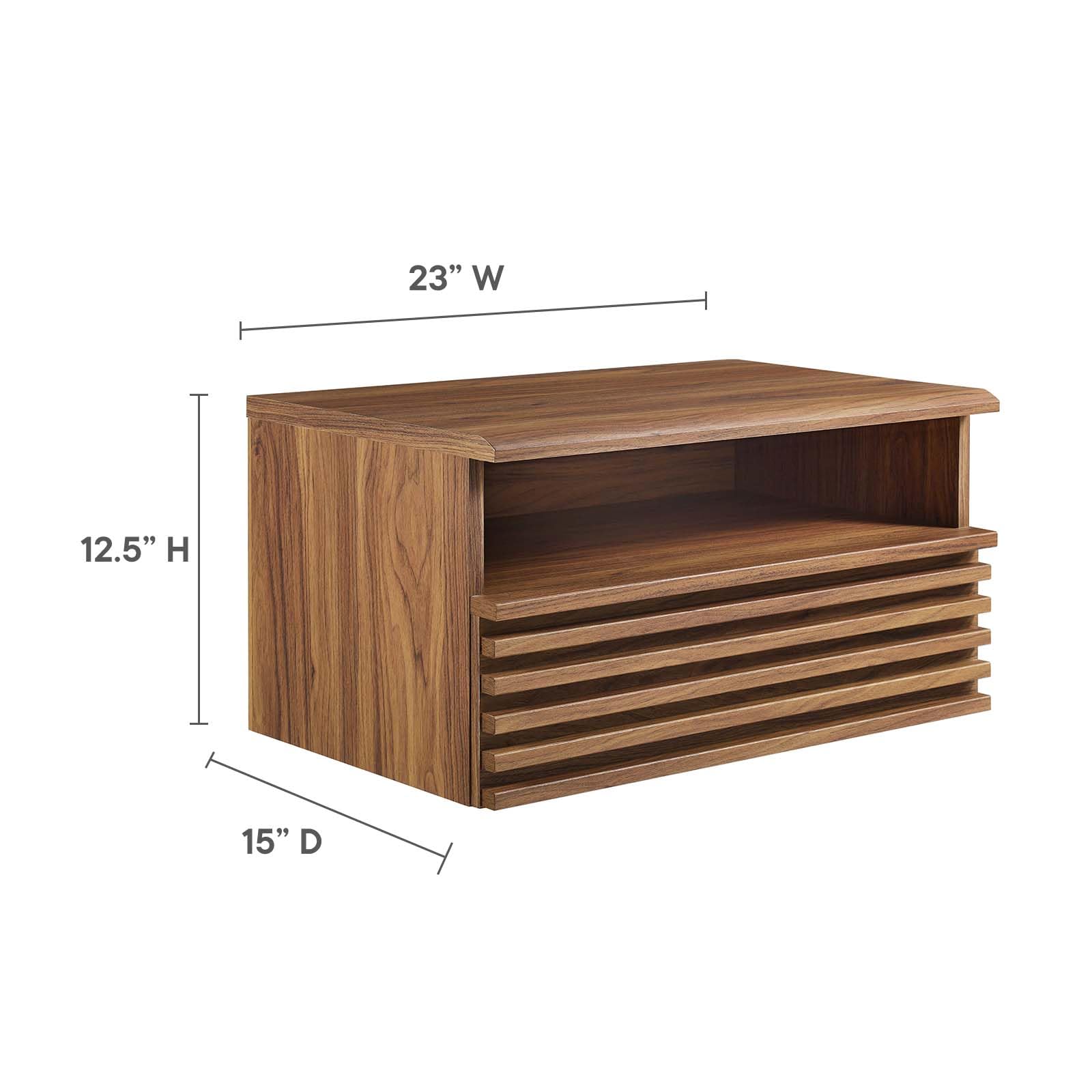 Modway Render Mid-Century Modern, Wall-Mount Nightstand, Walnut