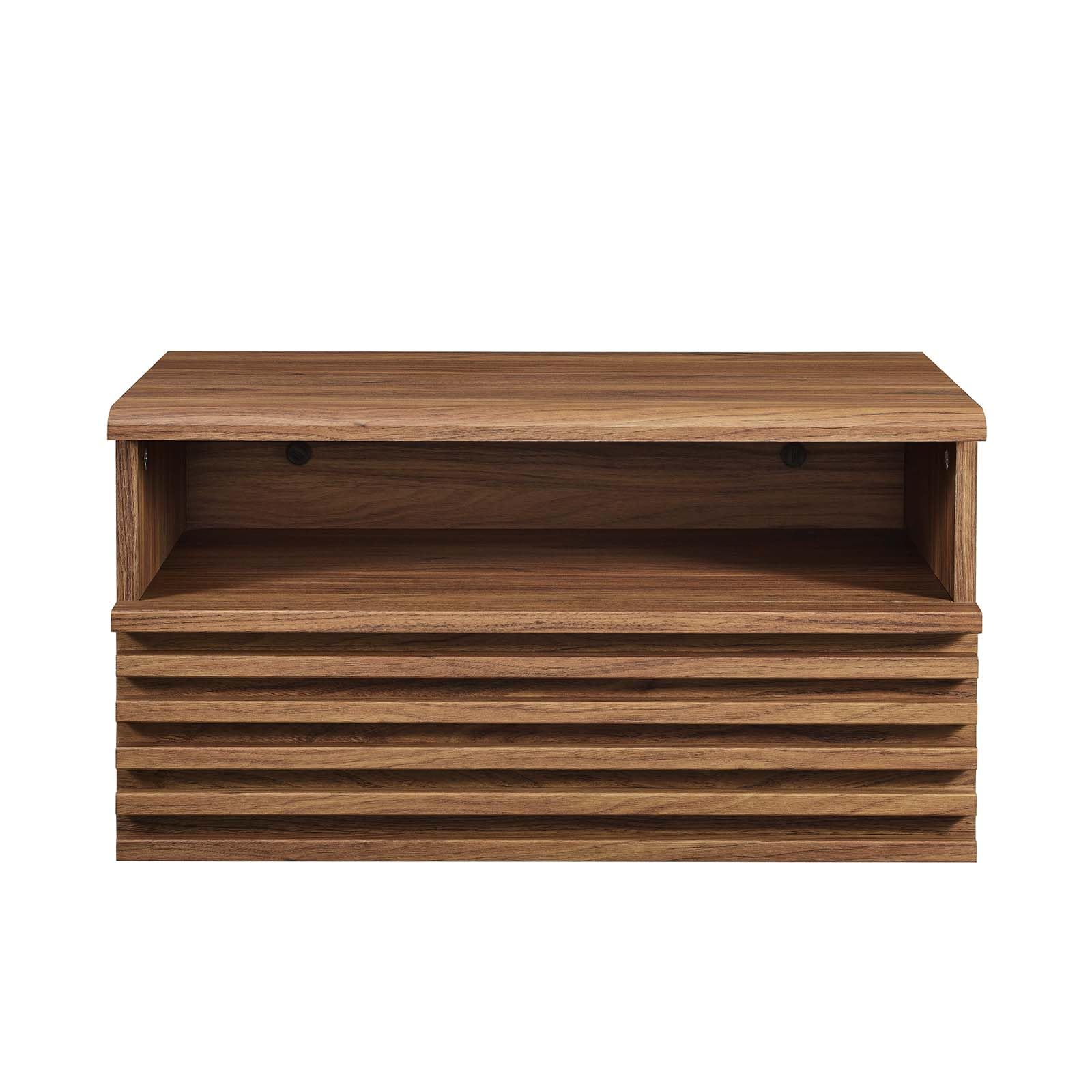 Modway Render Mid-Century Modern, Wall-Mount Nightstand, Walnut