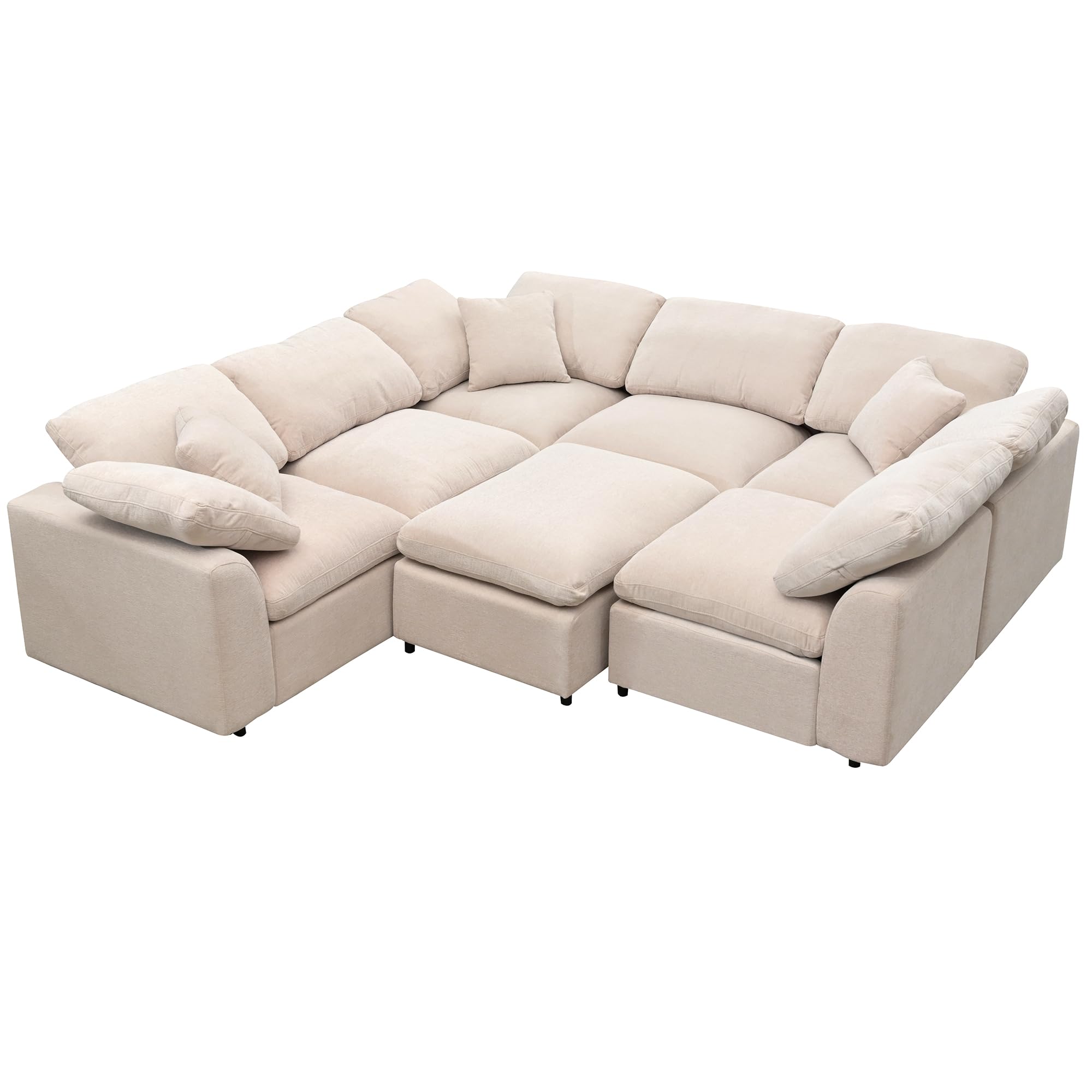 WILLIAMSPACE 130.2" Oversized Beige Sectional Couch Sofa for Living Room, Modular Upholstered Sofa Couch with Ottoman, L Shaped Corner Sectional with 5 Pillows for Spacious Space (Beige)