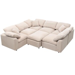 JUSTONE 130.3'' Oversized Modular Sectional Sofa with Ottoman L Shaped Corner Sectional for Living Room, Office, Spacious Space,Beige