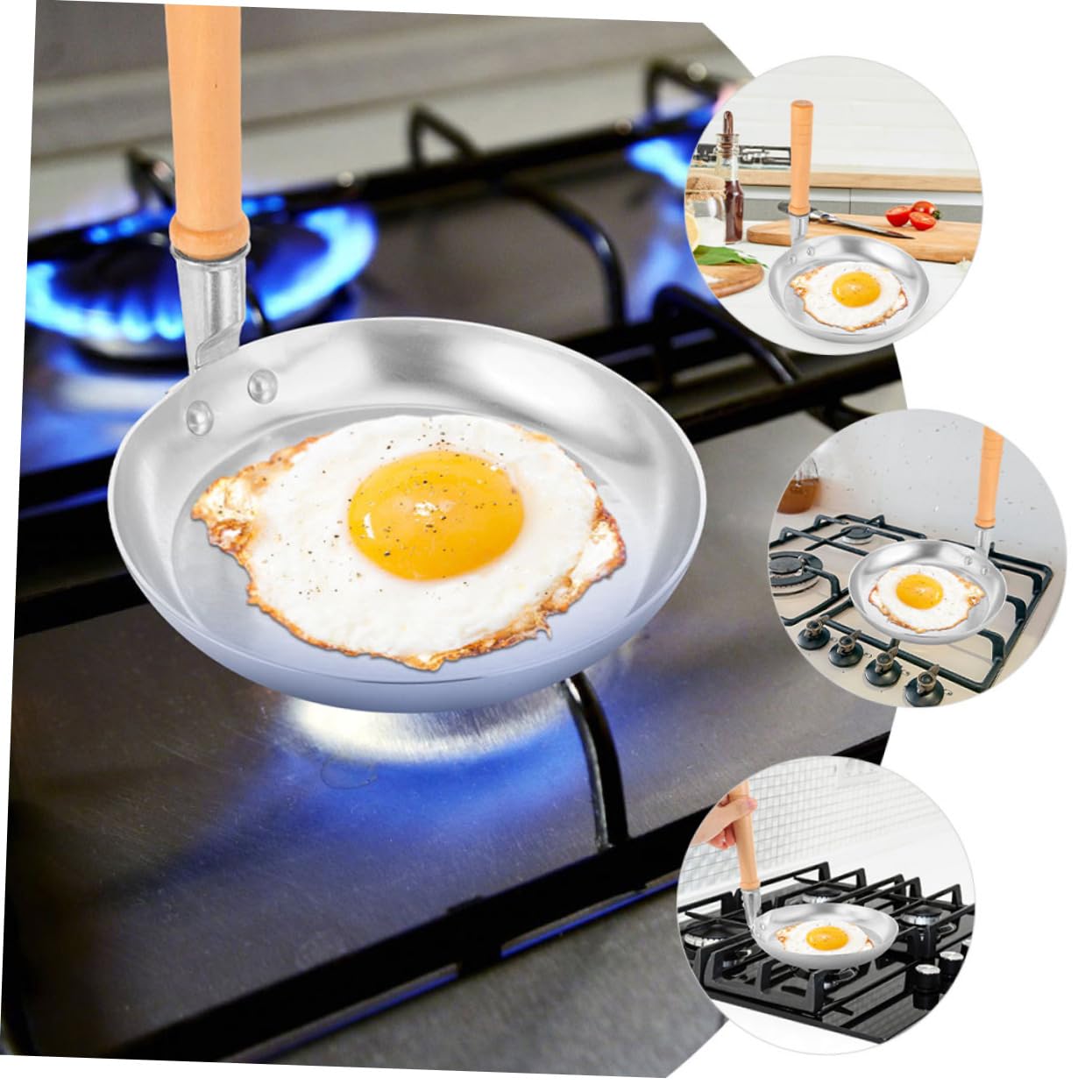 SEWOART Japanese Parent- Bowl Special Pot Creative Vertical Handle Frying Pan Japanese Cuisine Pan Egg Pan Egg Chicken 17cm Deluxe Version (uncoated) with Glass Lid for Gas Wooden Gas