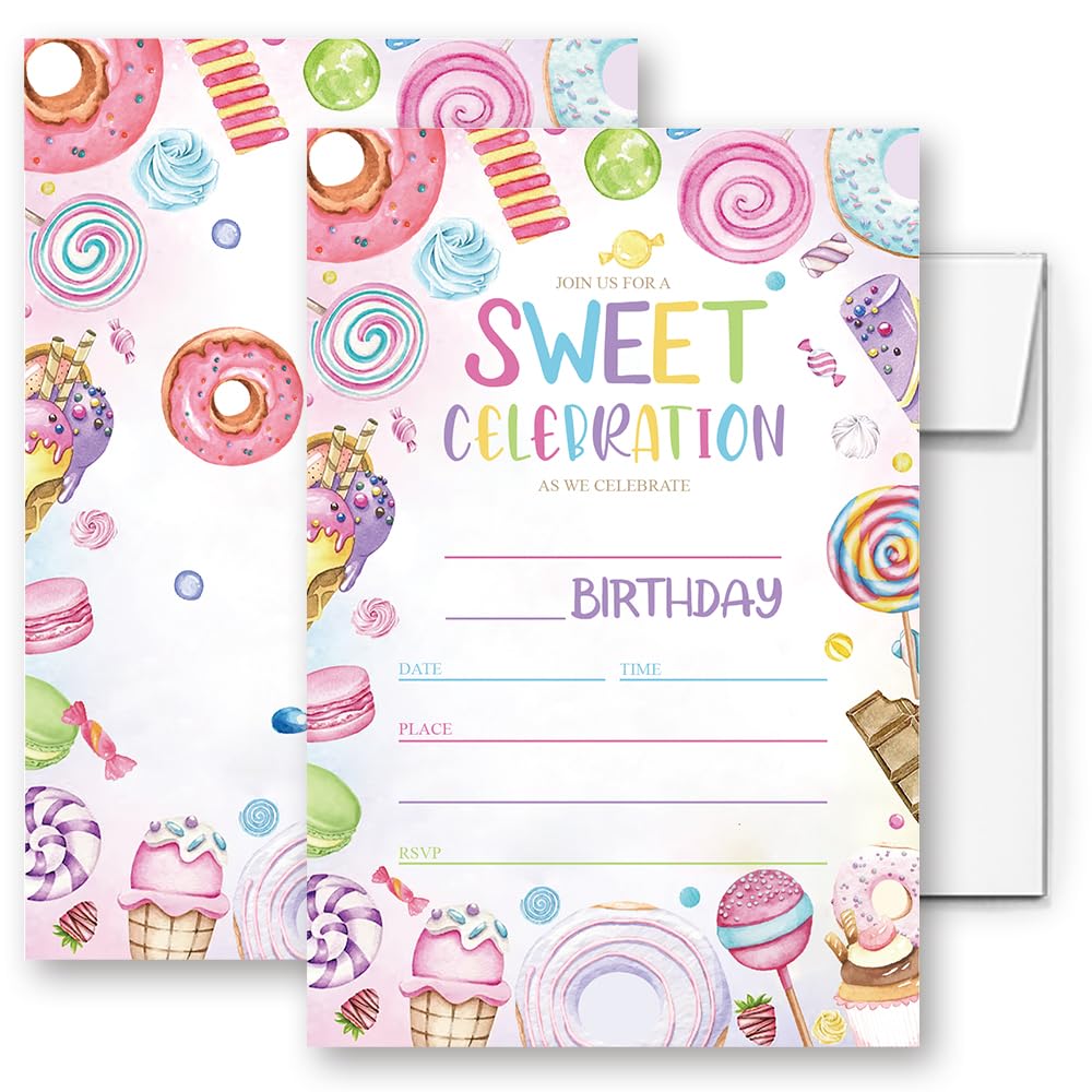 LoaHak Candyland Birthday Party Invitations Card For Kids, Sweet Candy Party, Candyland Birthday Invitation. (079)