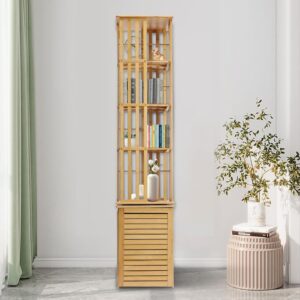 tuqi 6-tier corner bamboo bookshelf - 360° rotating storage display rack - space-efficient design - 300 book capacity - strong load-bearing - easy assembly - primary color