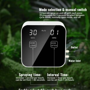 Reptile Humidifiers, Reptile Misting System, Reptile Mister Automatic with Timer, Terrarium Mister for Reptiles, Amphibians, Plants, Tank, Paludarium and Vivarium