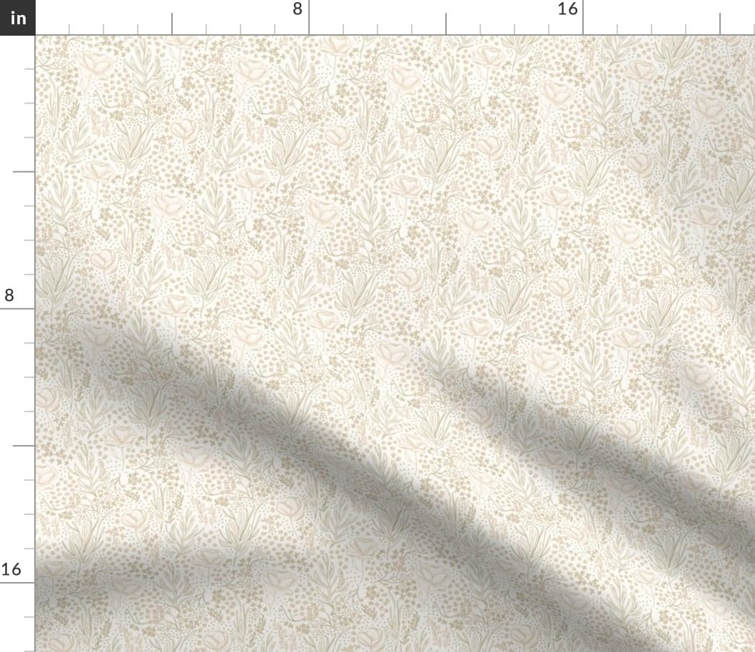 Spoonflower Fabric - Neutral Flowers Ditsy Beige Floral Hand Drawn Line Art Printed on Petal Signature Cotton Fabric by The Yard - Sewing Quilting Apparel Crafts Decor