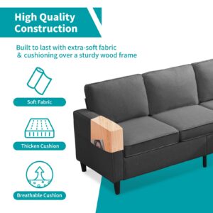 BALUS 78" W Convertible Combination Sofa, L-Shaped Sofa, Linen Couch with Reversible Storage Ottoman, Living Room Small Space Apartment (Dark Grey)