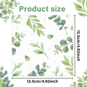 50PCS Eucalyptus Napkins Greenery Disposable Decorative Guest Papers for Wedding Green Foliage Eucalyptus Leaf Theme Luncheons Dinners Supplies for Bridal Shower Birthday Party Decoration