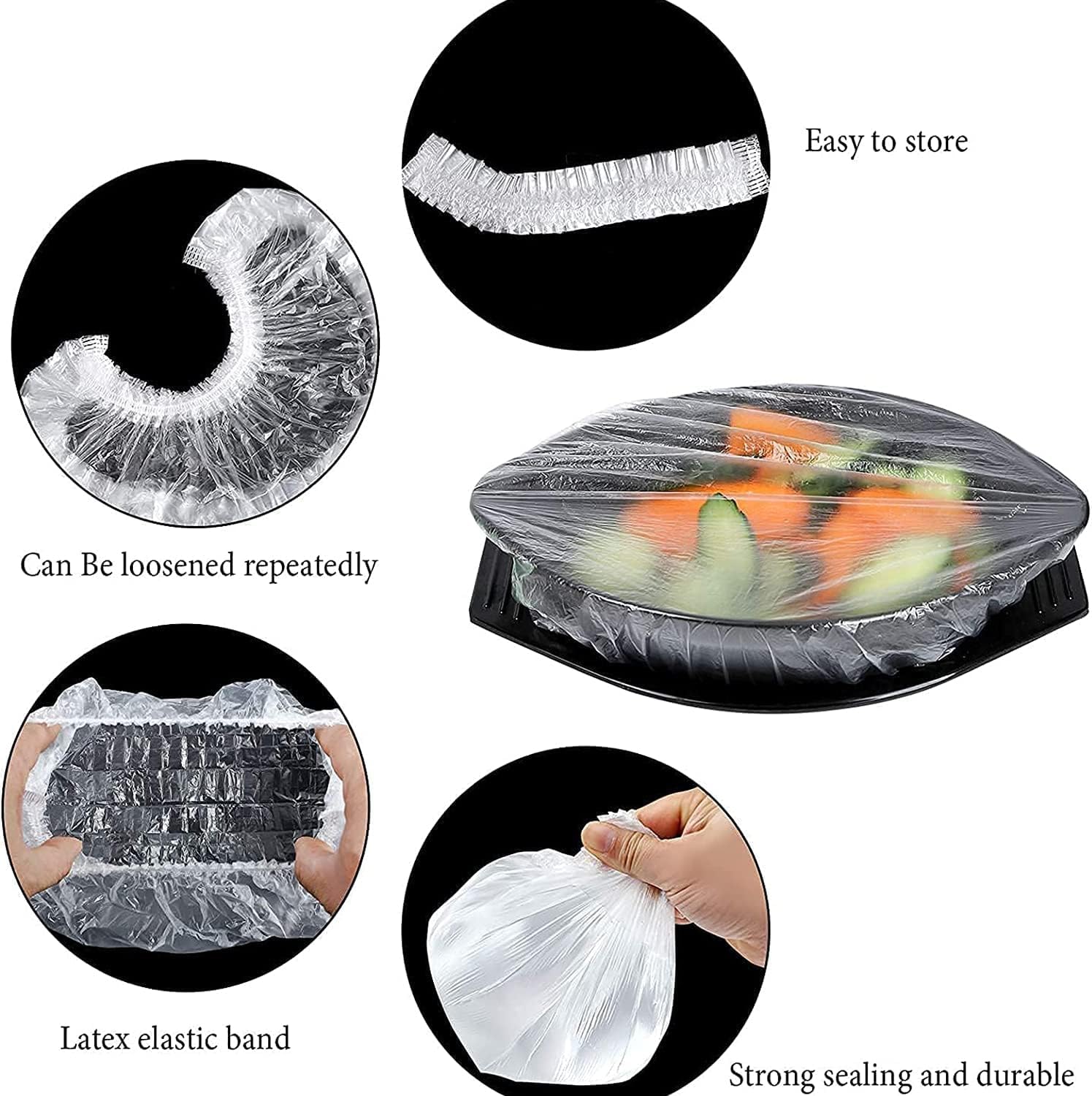 200pcs Food Grade Suitable For Various Shapes Of Plates, Cold And Hot, Flexible And Durable Elastic Shrink Wrap Cover