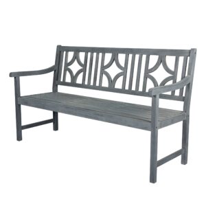 jonathan y bnh100b sloane 59.1" 3-seat ogee diamond-back 600-lbs support acacia wood outdoor garden patio bench for garden, lawn, backyard, pool, deck, beach, firepit, gray