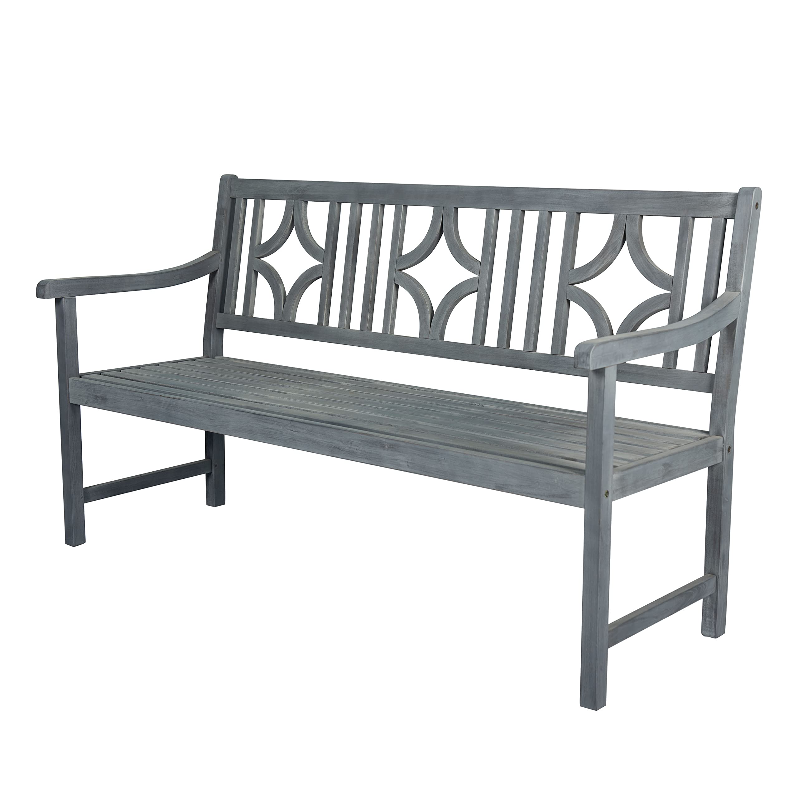 JONATHAN Y BNH100B Sloane 59.1" 3-Seat Ogee Diamond-Back 600-Lbs Support Acacia Wood Outdoor Garden Patio Bench for Garden, Lawn, Backyard, Pool, Deck, Beach, Firepit, Gray