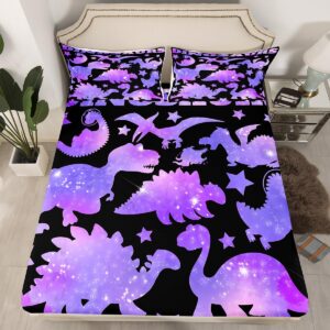 full size dinosaur bed sheet set boys girls 3d dino print fitted sheet for kids women men ultra soft purple galaxy animals bedding set jungle dino bed cover room decor