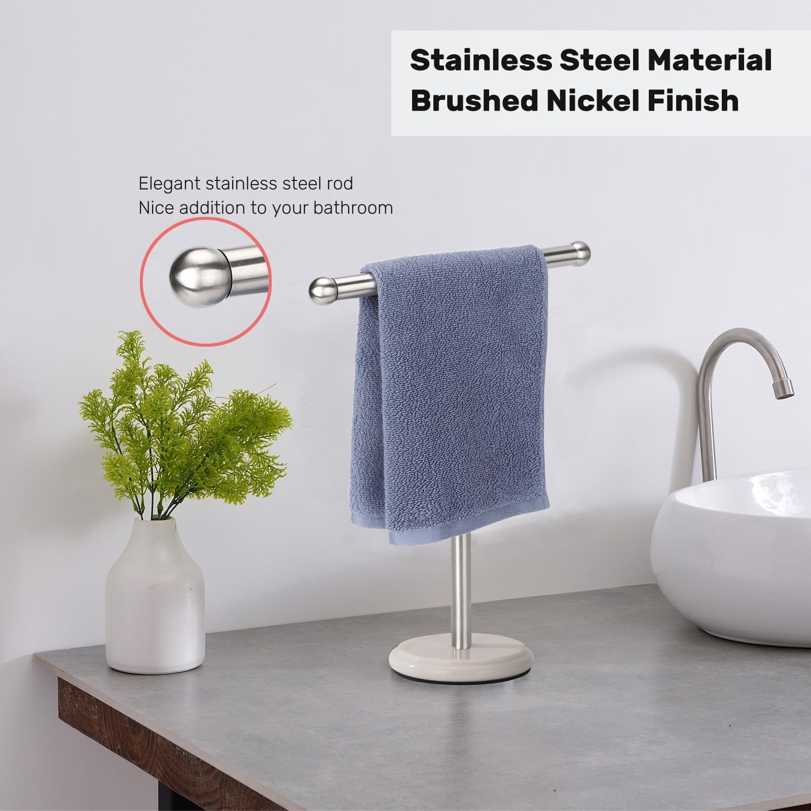 Hand Towel Holder, Hand Towel Rack Stand with Heavy Marble Base, Countertop Hand Towel Holder Stand for Bathroom (Brushed Nickel)