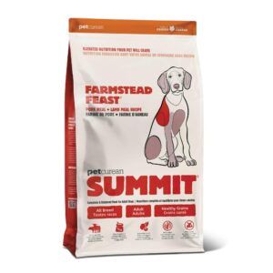 petcurean summit farmstead feast, dry dog food, pork meal and lamb meal adult recipe with grains, 25 lb bag