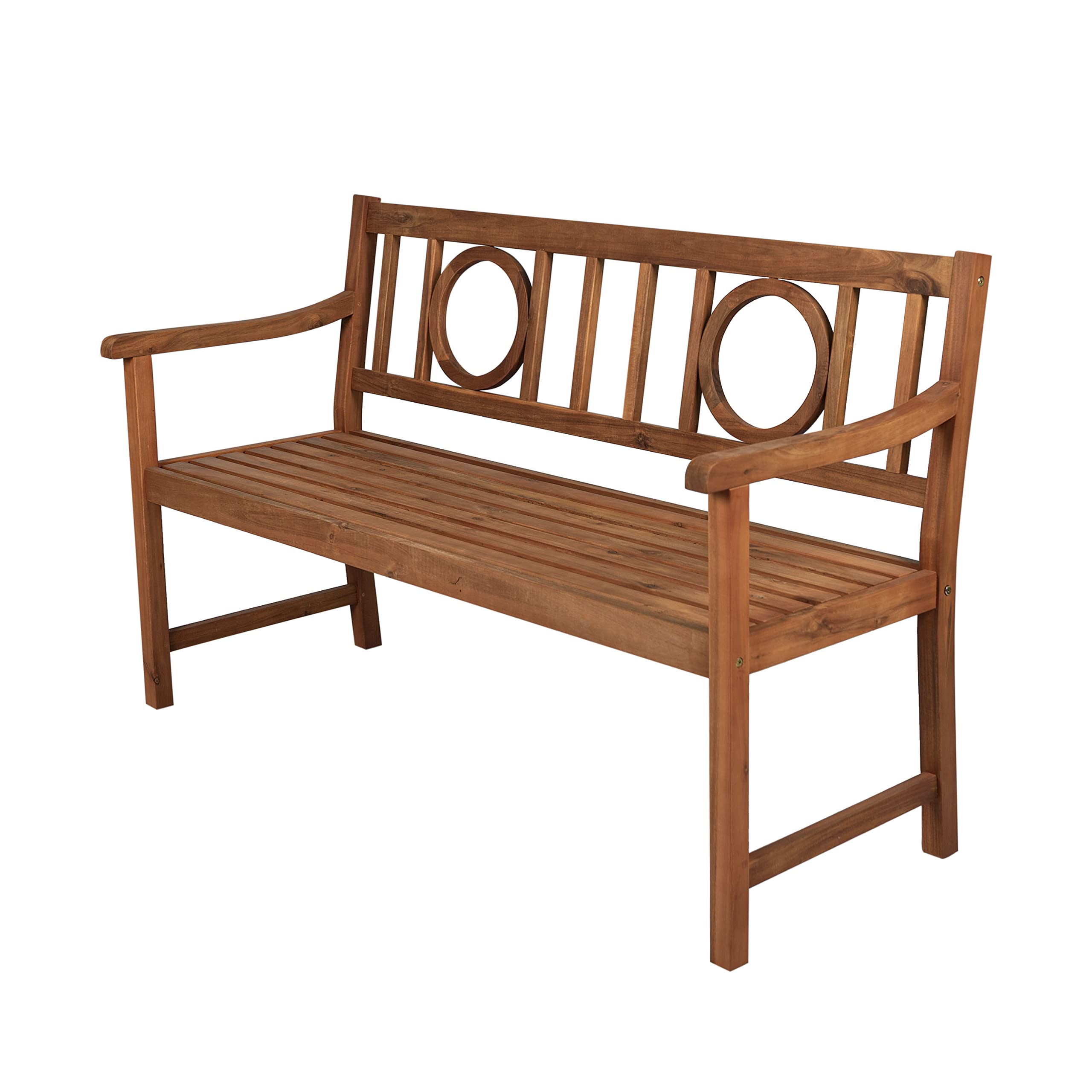 JONATHAN Y BNH104A Apollo 51.2" 3-Seat Circle-Back 600-Lbs Support Acacia Wood Outdoor Garden Patio Bench for Garden, Lawn, Backyard, Pool, Deck, Beach, Firepit, Teak