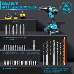 Saker Cordless Drill Set, Brushless 20V Electric Drill with Drill Bits, 3/8-Inch Keyless Chuck, 2 Variable Speeds, 430 In-lbs Torque Battery Power Screwdriver Driver for Plastic, Wood, Metal, Screws