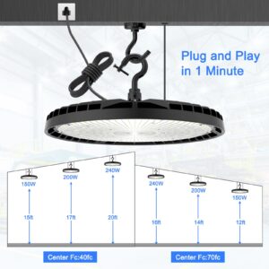 OPENLUX 150W UFO LED High Bay Light, UL DLC Listed, IP65 Waterproof, 22500LM, 5000K, 0-10V Dimmable, Commercial Grade, 5 Year Warranty