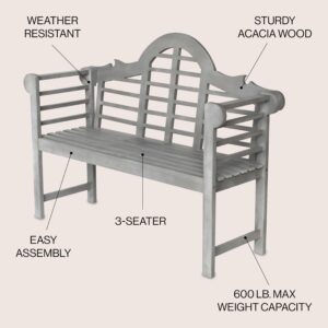 JONATHAN Y BNH103B Lutyens 51.2" 3-Seat Arched 600-Lbs Support Acacia Wood Outdoor Garden Patio Bench for Garden, Lawn, Backyard, Pool, Deck, Beach, Firepit, Gray