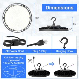 OPENLUX 150W UFO LED High Bay Light, UL DLC Listed, IP65 Waterproof, 22500LM, 5000K, 0-10V Dimmable, Commercial Grade, 5 Year Warranty