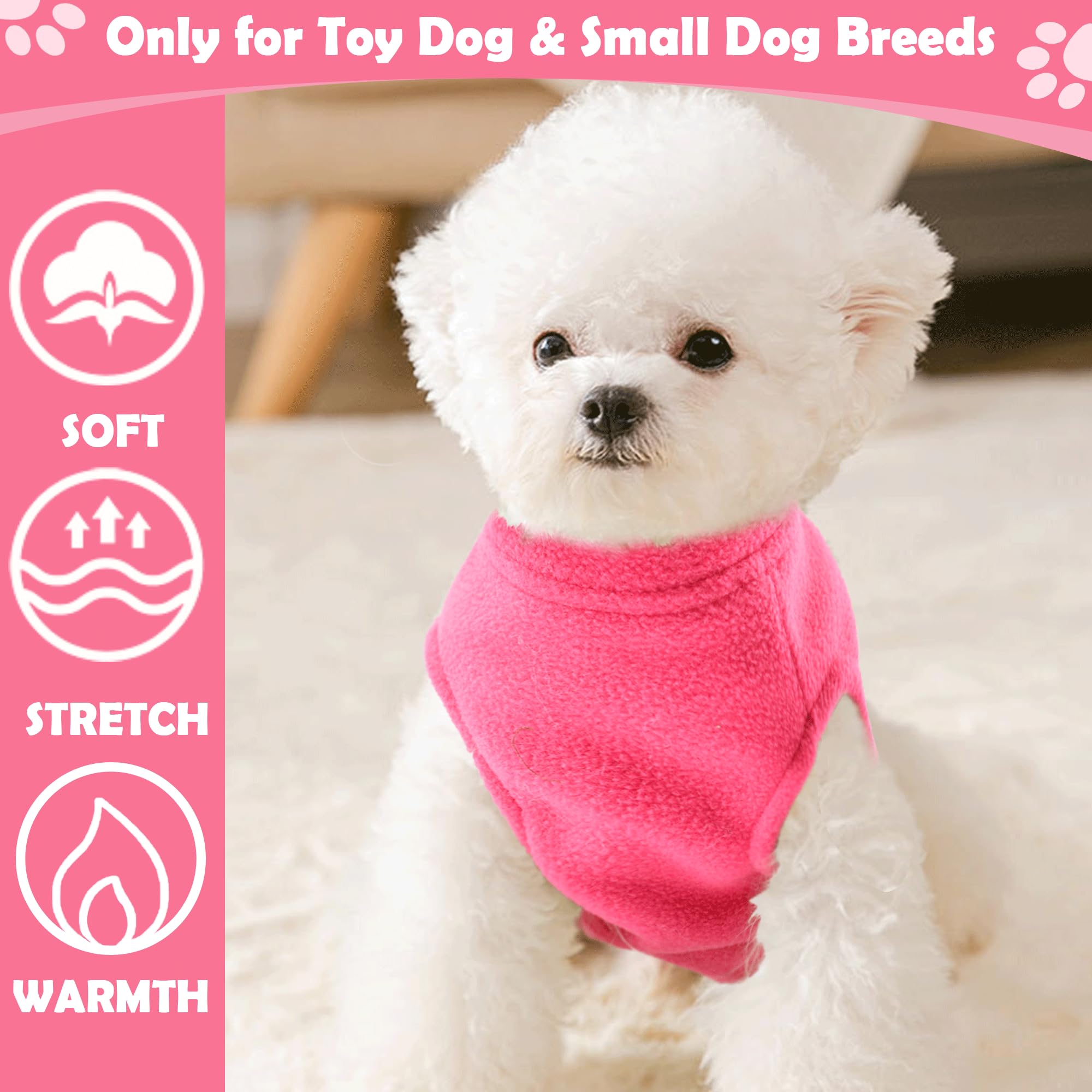 XS Dog Sweater - Fleece Vest Dog Sweater with Leash Hole Warm Pullover Fleece Dog Jacket Shirts Small Dog Sweater Winter Dog Clothes for Small Dogs Girl Pink Toy Dog Clothes, Pink