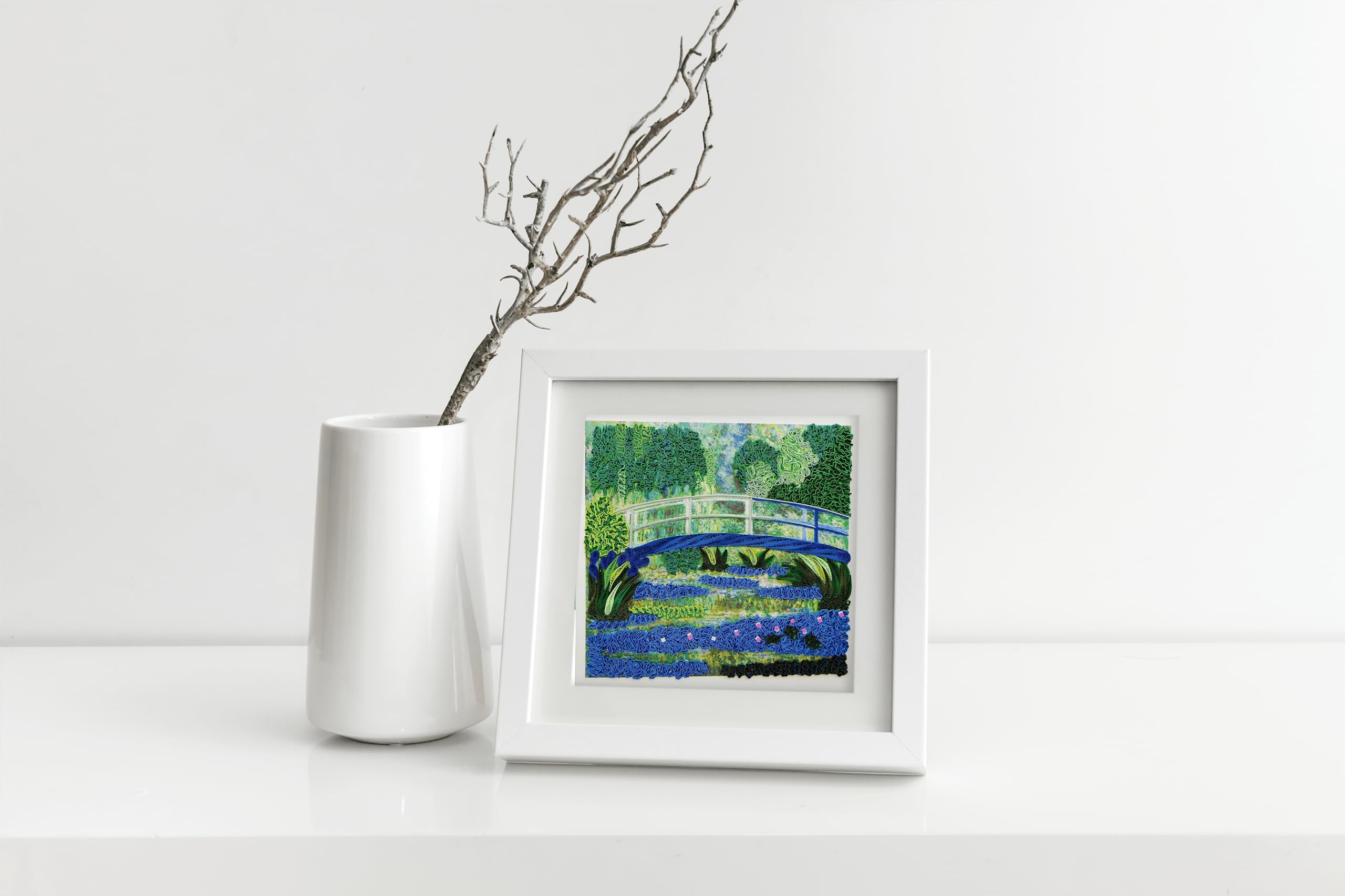 Claude Monet's Water Lilies and Japanese Bridge (1899) Quilling Art Greeting Card,Design Greeting Card for Birthday, Valentine's Day, Get Well, All Occasion. Framable Artwork for Art Lovers