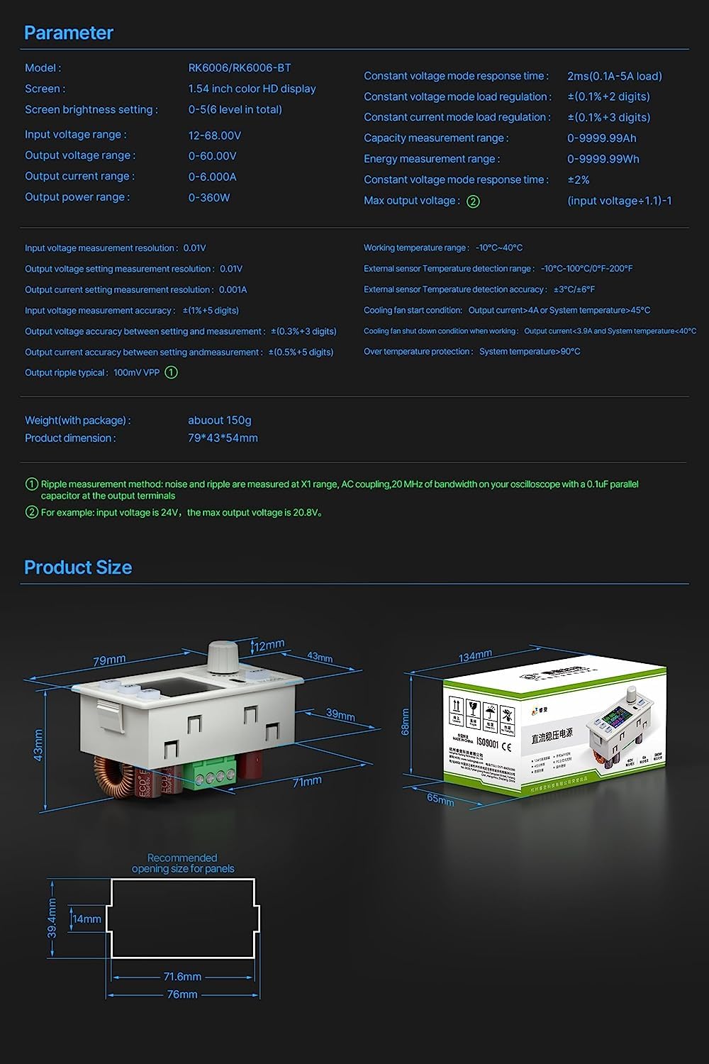 RK6006 60V 6A Adjustable DC-DC Buck Converter | 4-Digit Display | Bench Power Supply for Communication & Voltage Regulation