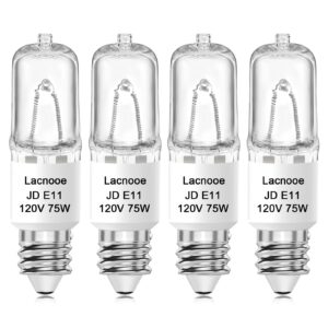 e11 bulb, jde11 120v 75w halogen light bulbs, t4 e11 mini candelabra base, dimmable 2700k warm white, 4pcs e11 light bulb for chandeliers, candelabra, ceiling fan, table lamps, cabinet lighting