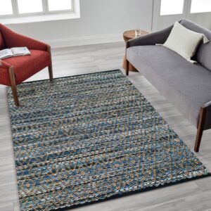 comfy-co area rug jute denim floor rug 3x5 ft - hand-woven area rug farmhouse rustic - anti skid floor rug for bedroom living room kitchen dorm entryway hallway - area rug jute denim