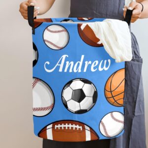 Custom Laundry Baskets with Name Personalized Sports Balls Collapsible Laundry Hamper For Boys Girls