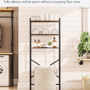 HOOBRO Over The Toilet Storage, 3-Tier Over Toilet Bathroom Organizer, Freestanding Above Toilet Shelf with Adjustable Feet, Space Saving, Easy to Assembly, Rustic Brown and Black BF63TS01