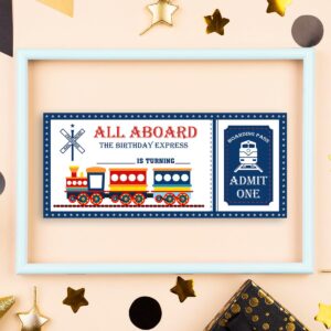 LyoGao 20 Pack Train Birthday Party Ticket Invitations With Envelopes Blue Boarding Pass Train Theme Train Ticket Invitations Fill in Invites Card