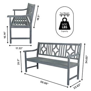 JONATHAN Y BNH100B Sloane 59.1" 3-Seat Ogee Diamond-Back 600-Lbs Support Acacia Wood Outdoor Garden Patio Bench for Garden, Lawn, Backyard, Pool, Deck, Beach, Firepit, Gray