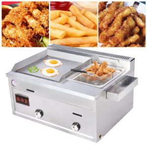 Commercial Reataurant Gas Grills - Griddle Reataurant Griddle - Commercial Deep Fryer Stainless Steel Gas Propane Flat Top Grill Griddle with Deep Fryer Multi-function 27Inch