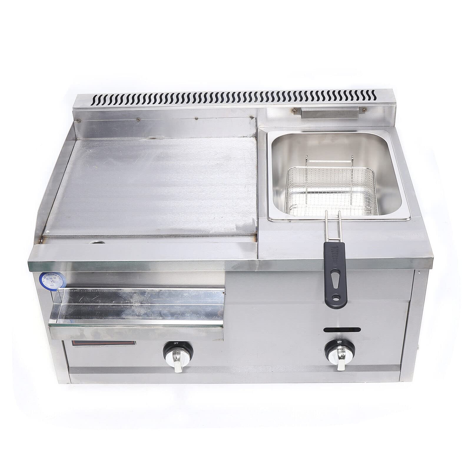 Commercial Reataurant Gas Grills - Griddle Reataurant Griddle - Commercial Deep Fryer Stainless Steel Gas Propane Flat Top Grill Griddle with Deep Fryer Multi-function 27Inch