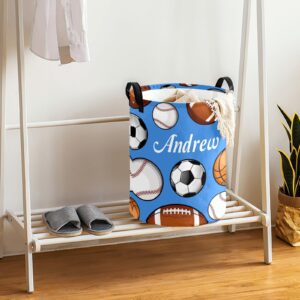 Custom Laundry Baskets with Name Personalized Sports Balls Collapsible Laundry Hamper For Boys Girls