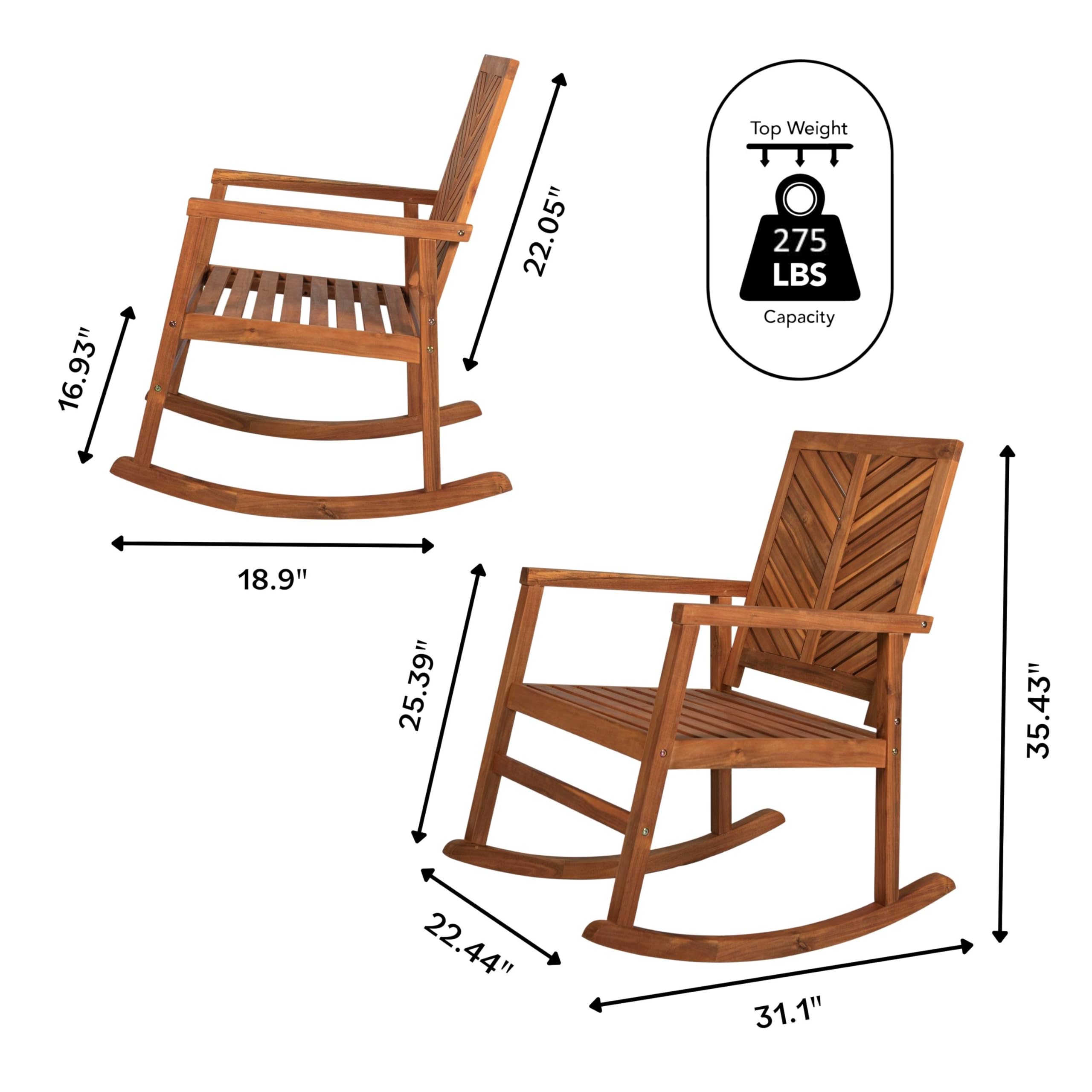 JONATHAN Y RCK100A Ned Modern Chevron-Back 300-Lbs Support Acacia Wood Patio Outdoor Rocking Chair for Garden, Lawn, Backyard, Pool, Deck, Beach, Firepit, Teak