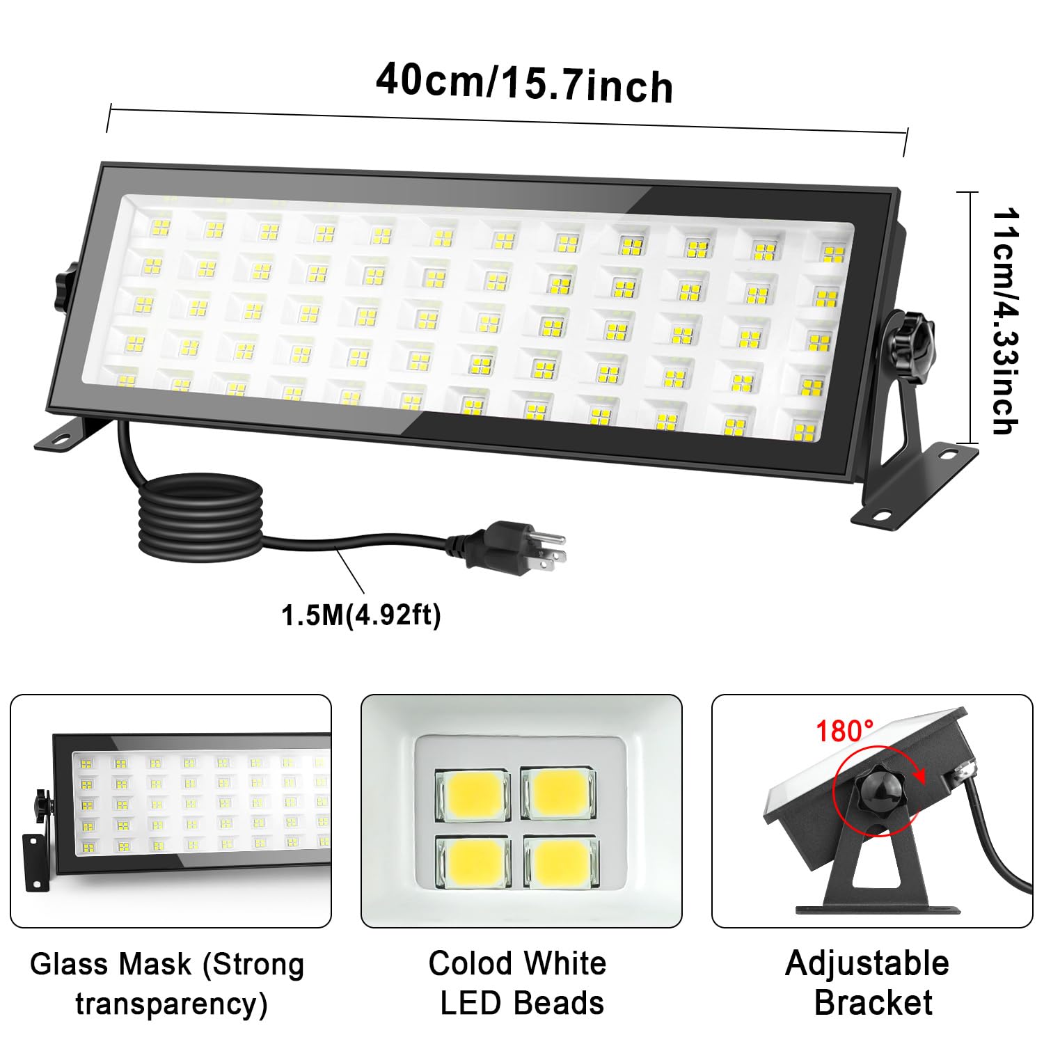 120W LED Shop Light for Garage 1000W Equiv, 10000lm LED Work Light, IP66 Waterproof Outdoor Flood Light Bar with Plug, 5000K Daylight White LED High Bay Light for Workshop Yard Garage Factory