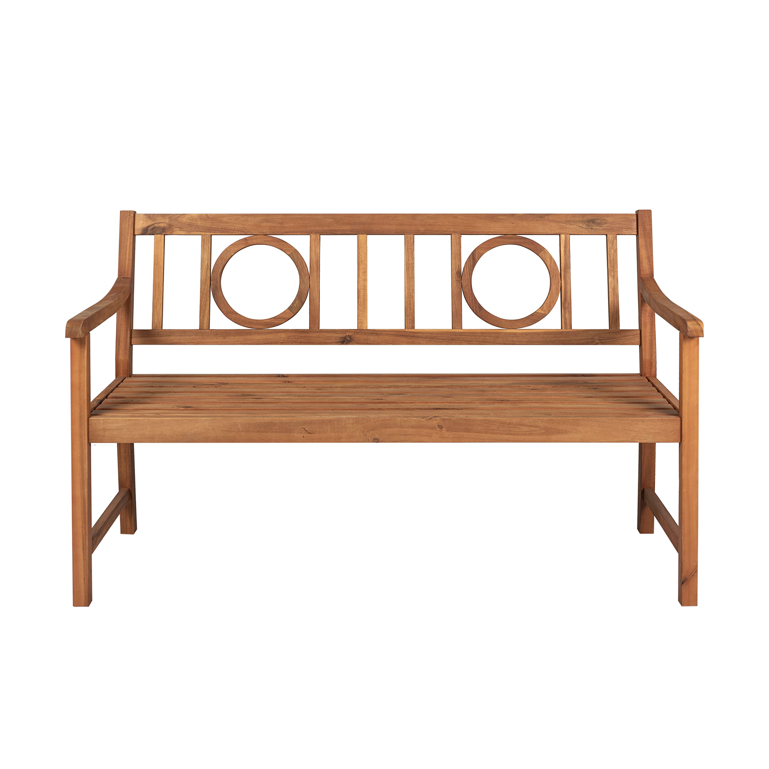 JONATHAN Y BNH104A Apollo 51.2" 3-Seat Circle-Back 600-Lbs Support Acacia Wood Outdoor Garden Patio Bench for Garden, Lawn, Backyard, Pool, Deck, Beach, Firepit, Teak